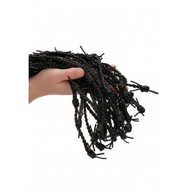 Черная многохвостая плетеная плеть Leather Barbed Wire Flogger - 77 см.