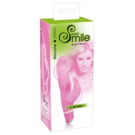 Розовый вибратор Smile Bunny с клиторальным зайчиком - 15 см.