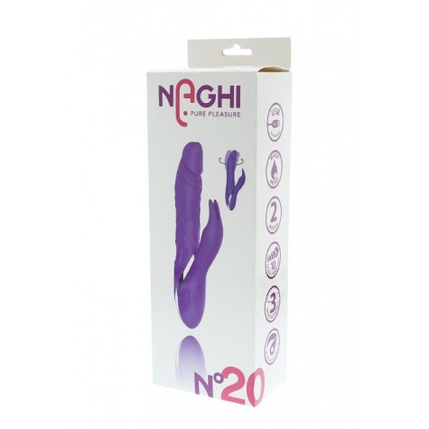 Фиолетовый ротатор NAGHI NO.20 RECHARGEABLE DUO VIBRATOR с клиторальным отростком